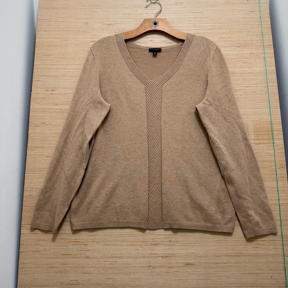 Talbots Sweaters - Talbots‎ Mens V-Neck Sweater Camel Tan Ribbed Chevron Detail Long Sleeve Size M